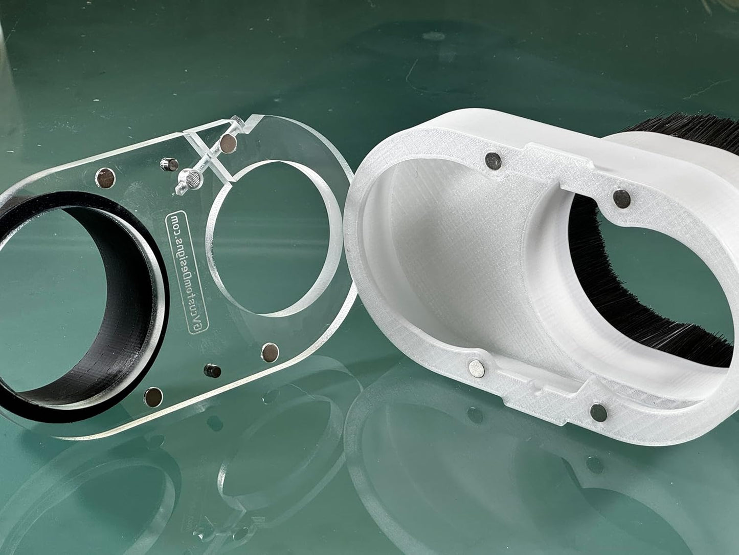 CNC Dust Shoe Dust Boot for CNC Milling Machine Equipped with Spindle - Split Magnetic Brush Base - Extended Reach - 4" Full Vacuum Port.