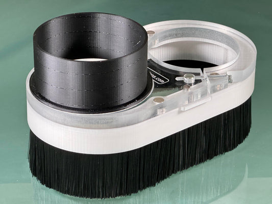 CNC Dust Shoe Dust Boot for CNC milling machine Split Magnetic brush base -  4" vacuum port. - 75mm brush bristles length.
