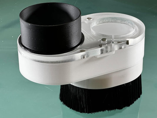 CNC Dust Shoe Dust Boot for CNC Milling Machine Equipped with Spindle - Split Magnetic Brush Base -  Extended Reach - 4" Full Vacuum Port.